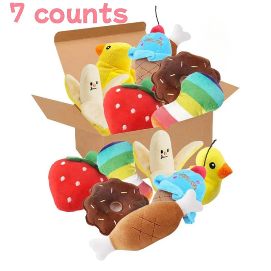 7 in 1 Pet Plush Fruit Snacks and Vegetable Puppy Toys