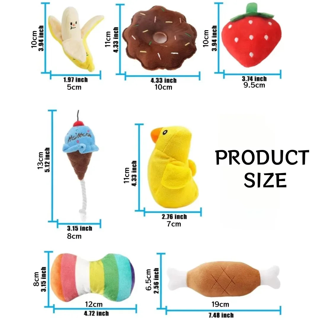 7 in 1 Pet Plush Fruit Snacks and Vegetable Puppy Toys